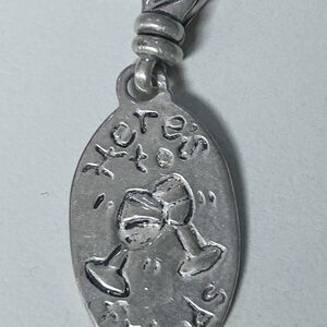 Silver-tone Cheers to Friends Wine Glass Pendant Necklace Charm 9.25 sterling.